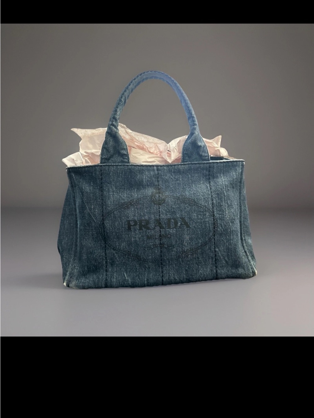 Prada Canapa Large Blue Jean Denim Tote